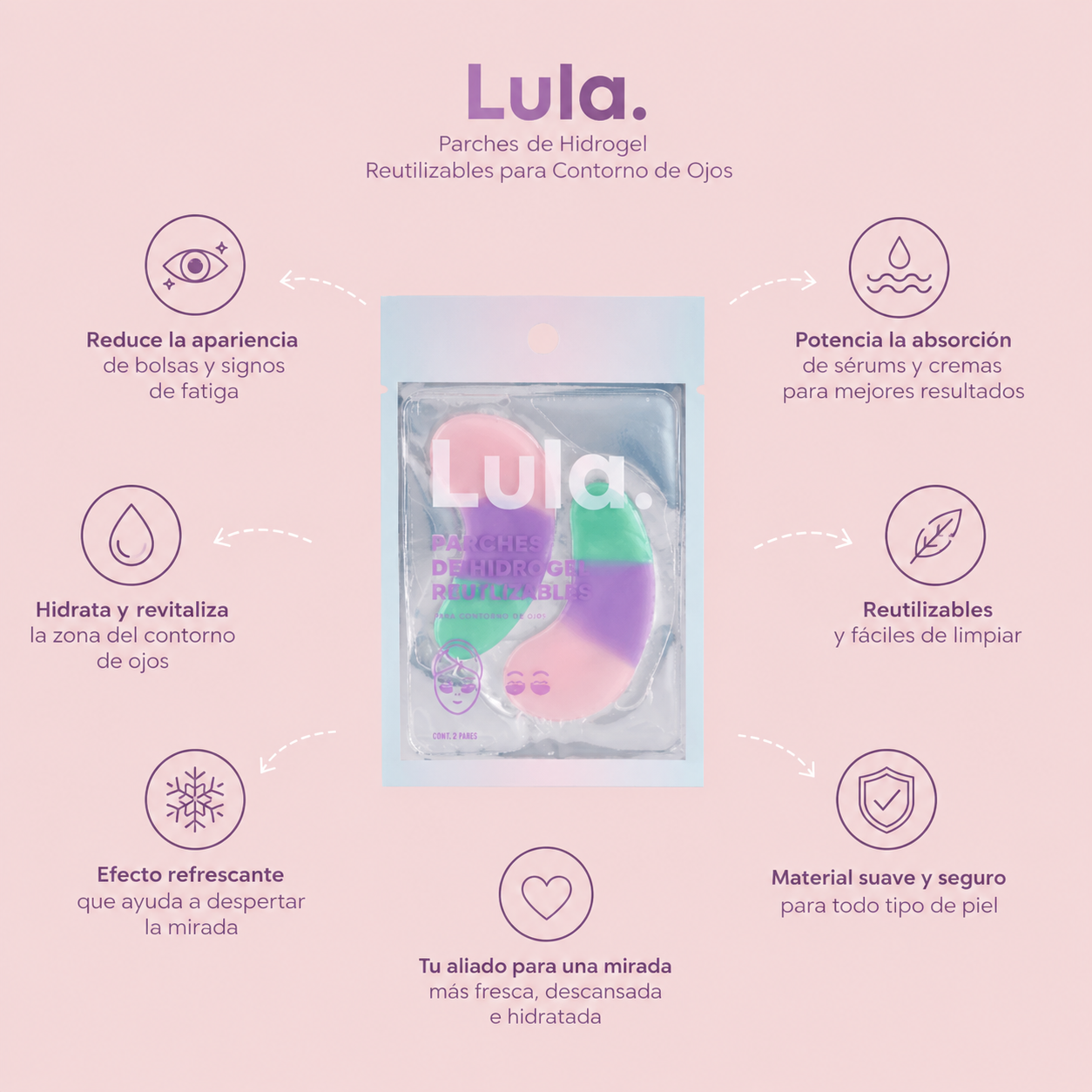 Parches de Hidrogel Reutilizables Lula para Contorno de Ojos | Reafirma e Hidrata