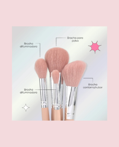 Kit de Brochas 8 Piezas Rosy Lula – Set Profesional para Maquillaje Facial y de Ojos